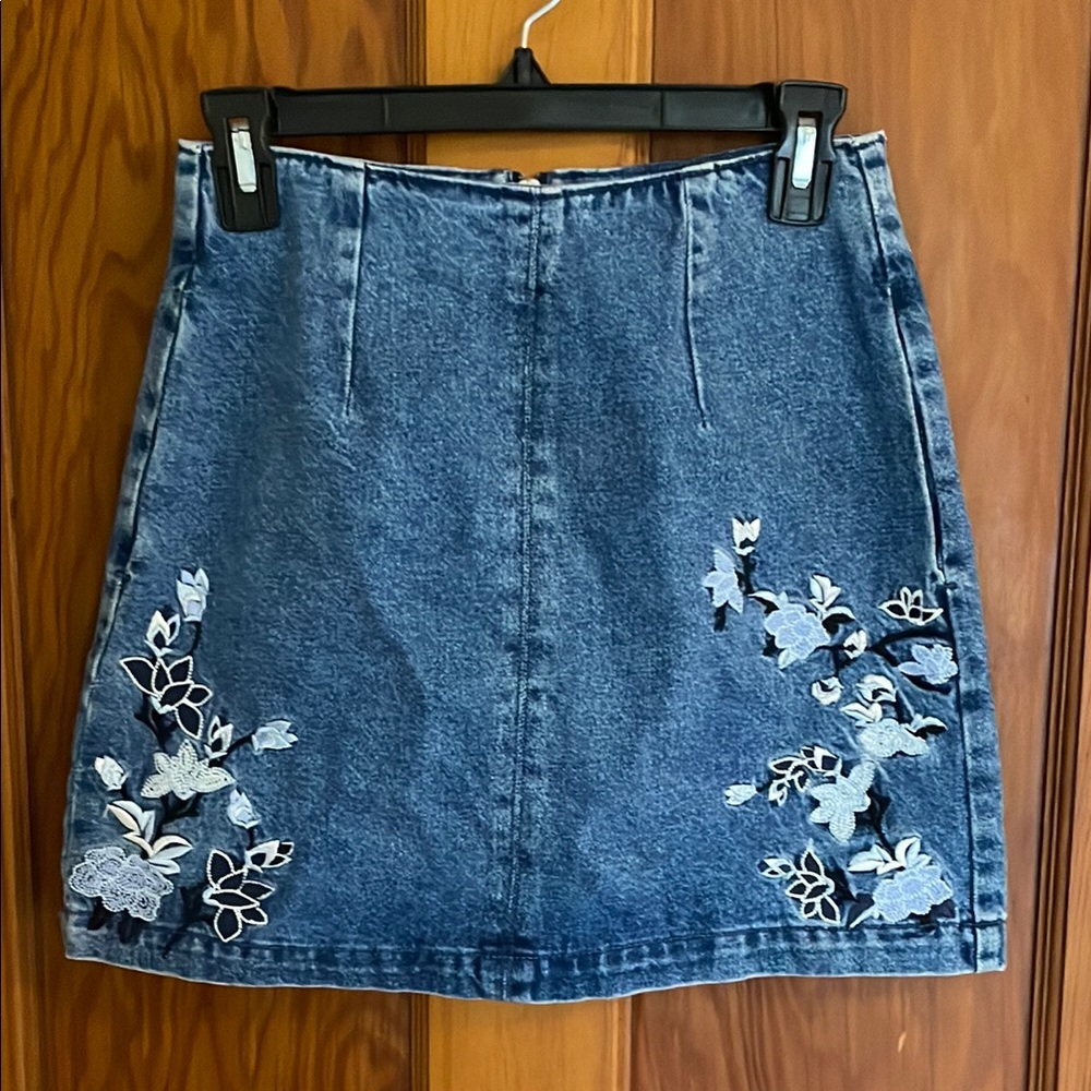 Denim Embroidered Skirt